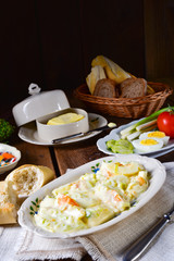Rustic spring egg salad with leek