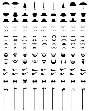 Set icons for gentleman, isolated vintage and retro, vector