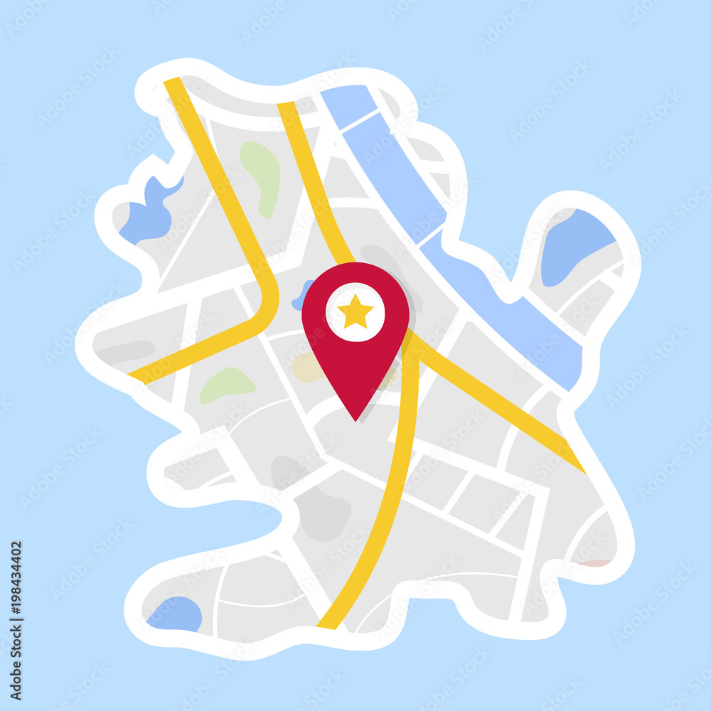 Poster flat map with pin. vector map pointer icon