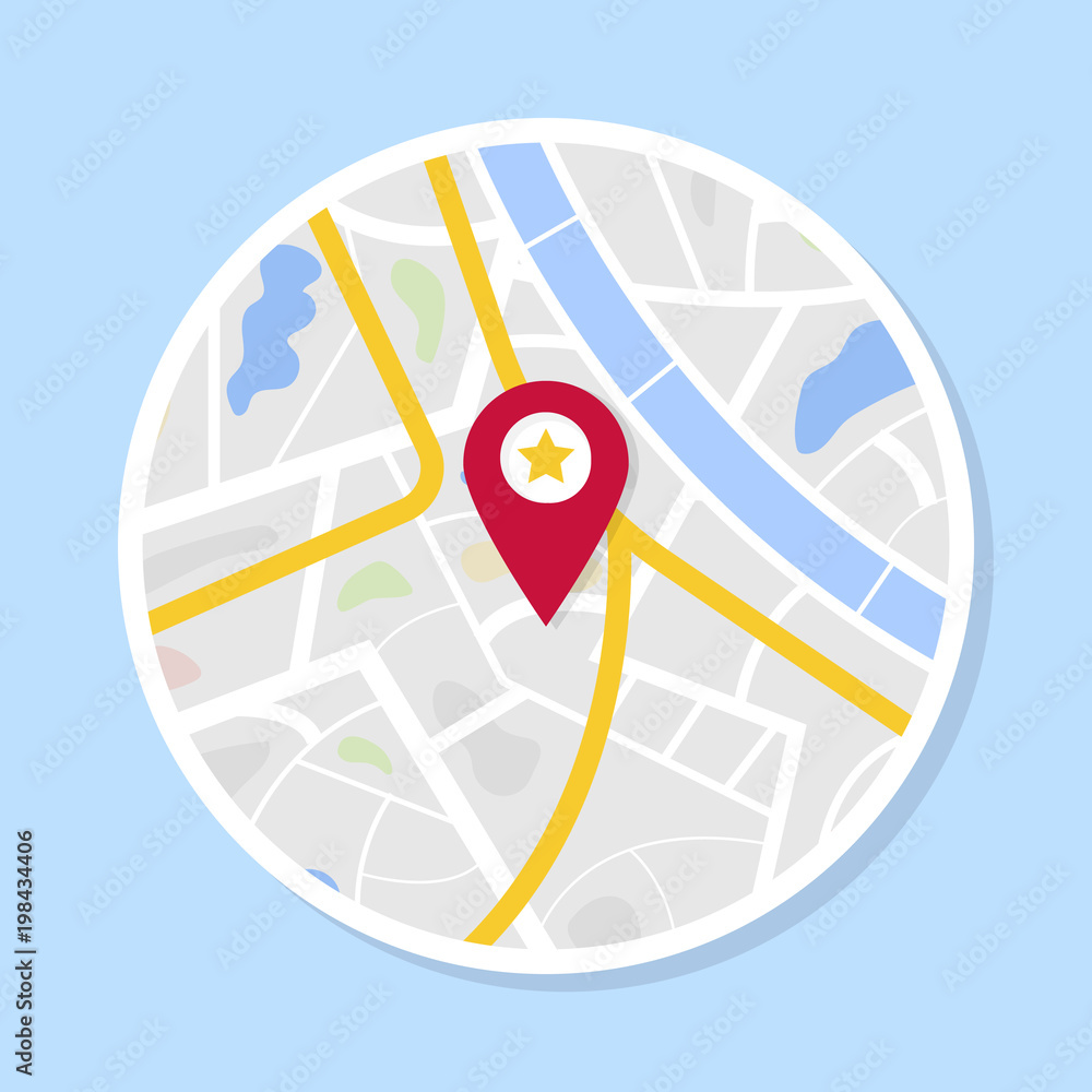 Poster flat map with pin. vector map pointer icon