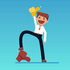 Man in suit shows a sign Thumb Up. Vector, flat, illustration