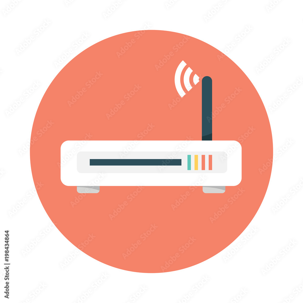 Aufkleber router flat icon. vector router. router and signal symbol. wi-fi router