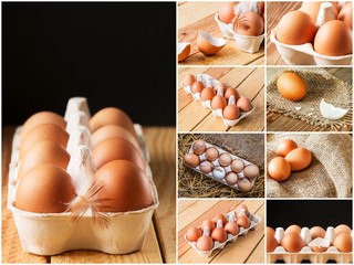 Food collage of chicken eggs. Food, close up