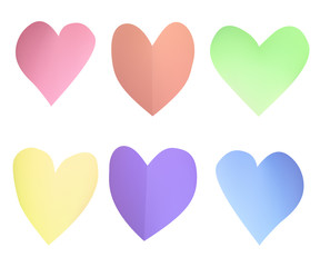 A set of colorful paper hearts. Ornaments vector illustration.
