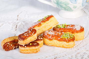 Light Crunchy Puff Layered Pastry Garnished With Pistachios & Coconut Flakes Popular Persian Sweets In Iran Called Zaboon Or Zaban