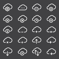 Cloud computing linear icons set