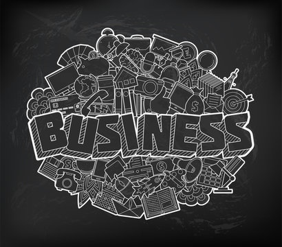 Business - Hand Lettering and Doodles Elements Sketch on Chalkbo