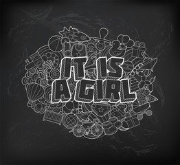It Is A Girl - Hand Lettering and Doodles Elements Sketch on Cha