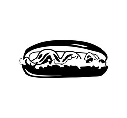 Hot Dog Grill. BBQ Hand drawn.  Illustration Isolated On White