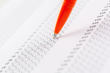 Test score sheet with answers