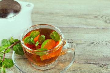 Cup of tea on wooden table