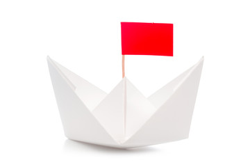 origami paper boat isolated on white background