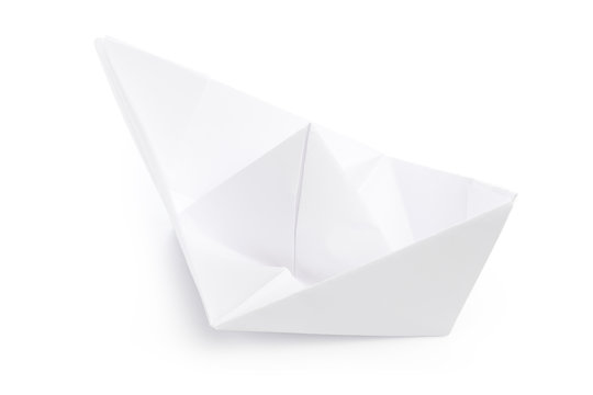 origami paper boat isolated on white background