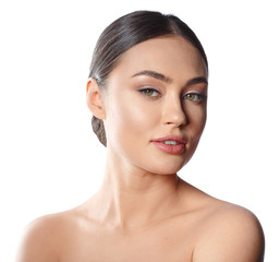 Beauty Woman face Portrait. Beautiful Spa model Girl with Perfect Fresh Clean Skin.
