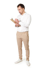 man holding clipboard