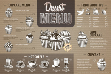 Vintage dessert menu design on cardboard. Fast food menu