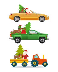 Santa Claus in Different Kinds of Modern Transport