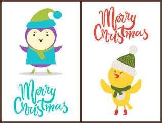 Merry Christmas Banners Congratulation from Birds