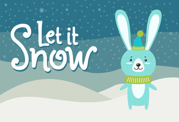 Let it Snow Hare Dressed in Warm Knitted Clothes