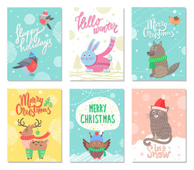 Fototapeta na wymiar Happy Holidays and Merry Christmas Set of Posters