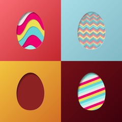Easter Egg Set Abstract Layer Art with paper cut shapes. Vector design layout for business presentations, flyers, posters and invitations