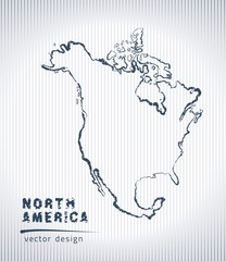 North America vector chalk drawing map isolated on a white background