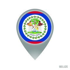 Map pointer with flag of Belize. Gray abstract map icon. Vector Illustration.