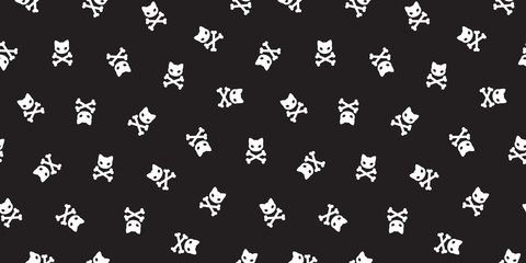 pirate crossbones Seamless Pattern cat vector kitten Halloween pirate isolated black wallpaper background