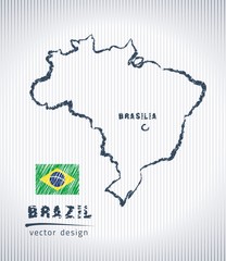 Brazil vector chalk drawing map isolated on a white background