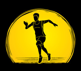Runners sprinting, Marathon running designed on sunrise background graphic vector