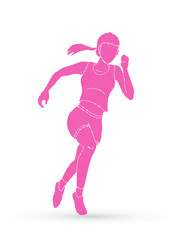 Runners sprinting, Marathon running designed using pixels graphic vector