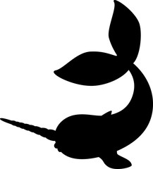Black silhouette of cartoon narwhal