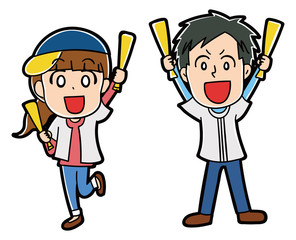 野球観戦をする男女のイラスト素材