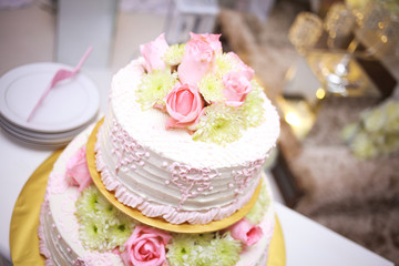Obraz na płótnie Canvas Wedding cake. Selective focus. Copy space.
