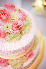 Wedding cake. Selective focus. Copy space.