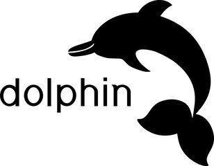 Black silhouette of cartoon dolphin with title