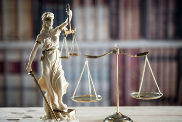 Law theme, mallet of the judge, wooden desk,