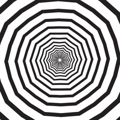 Abstract square background with polygonal black and white swirl, helix or vortex. Backdrop with psychedelic rotating effect or spiral hypnotic pattern. Geometric monochrome vector illustration.