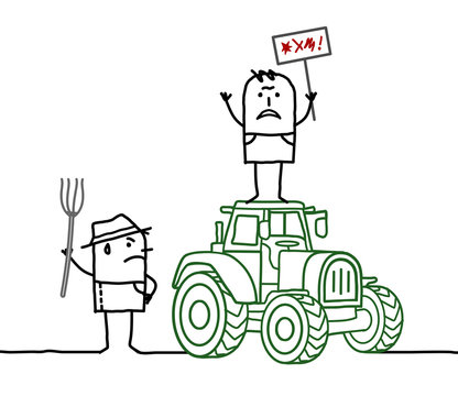 Cartoon Farmers Protesting Against Agriculture System