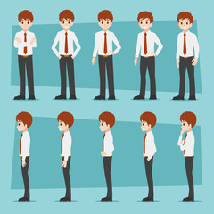 Businessman, Set of business characters young adult handsome smart guys standing flat design in front view on white colour background for presentation and explain office work,flat vector illustrator.