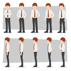 Businessman, Set of business characters young adult handsome smart guys standing flat design in front view on white colour background for presentation and explain office work,flat vector illustrator.