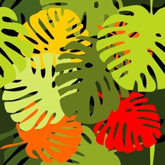 Tile tropical vector pattern with exotic leaves