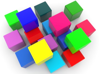 Fototapeta na wymiar Randomly stacked colorful cubes 