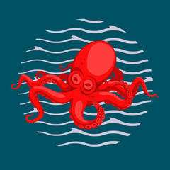 Cartoon red octopus