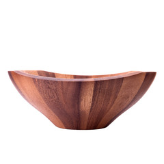 Close up of wooden empty bowl isolated on white background