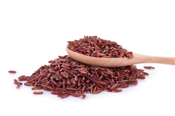 brown rice on white background.