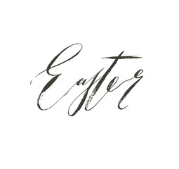 Obraz premium Hand drawn vector abstract graphic scandinavian Happy Easter cute greeting card template with Easter handwritten calligraphy lettering text isolated on white background