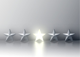 Stand out from the crowd glowing star among grey ones, vector illustration