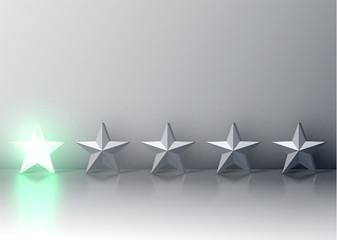 Glowing green 3D star rating, vector illustartion