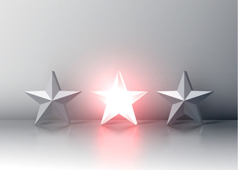 Glowing red 3D star rating, vector illustartion